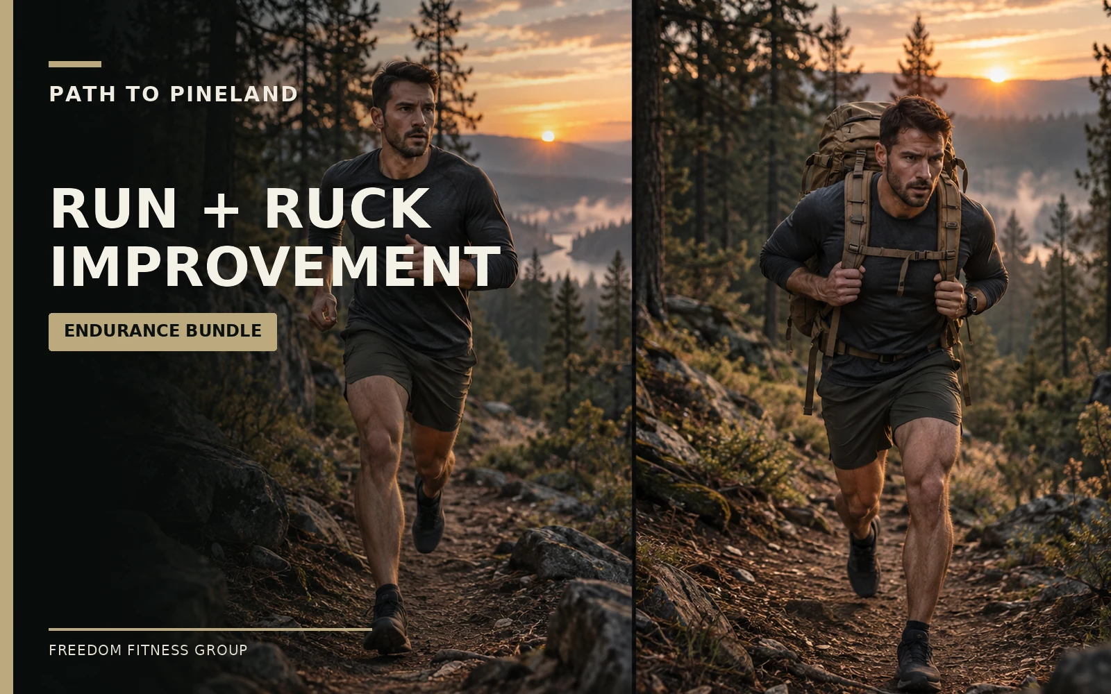 Run + Ruck Improvement — side-by-side views of an athlete running and hiking with a loaded backpack.